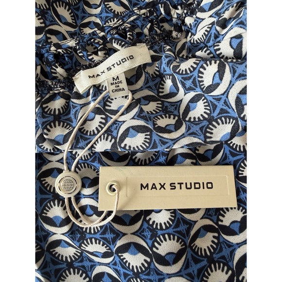 Max Studio Women's Blue Cap Sleeve Braided Ruffle Trim Neck Top NWT Size M - Picture 5 of 7